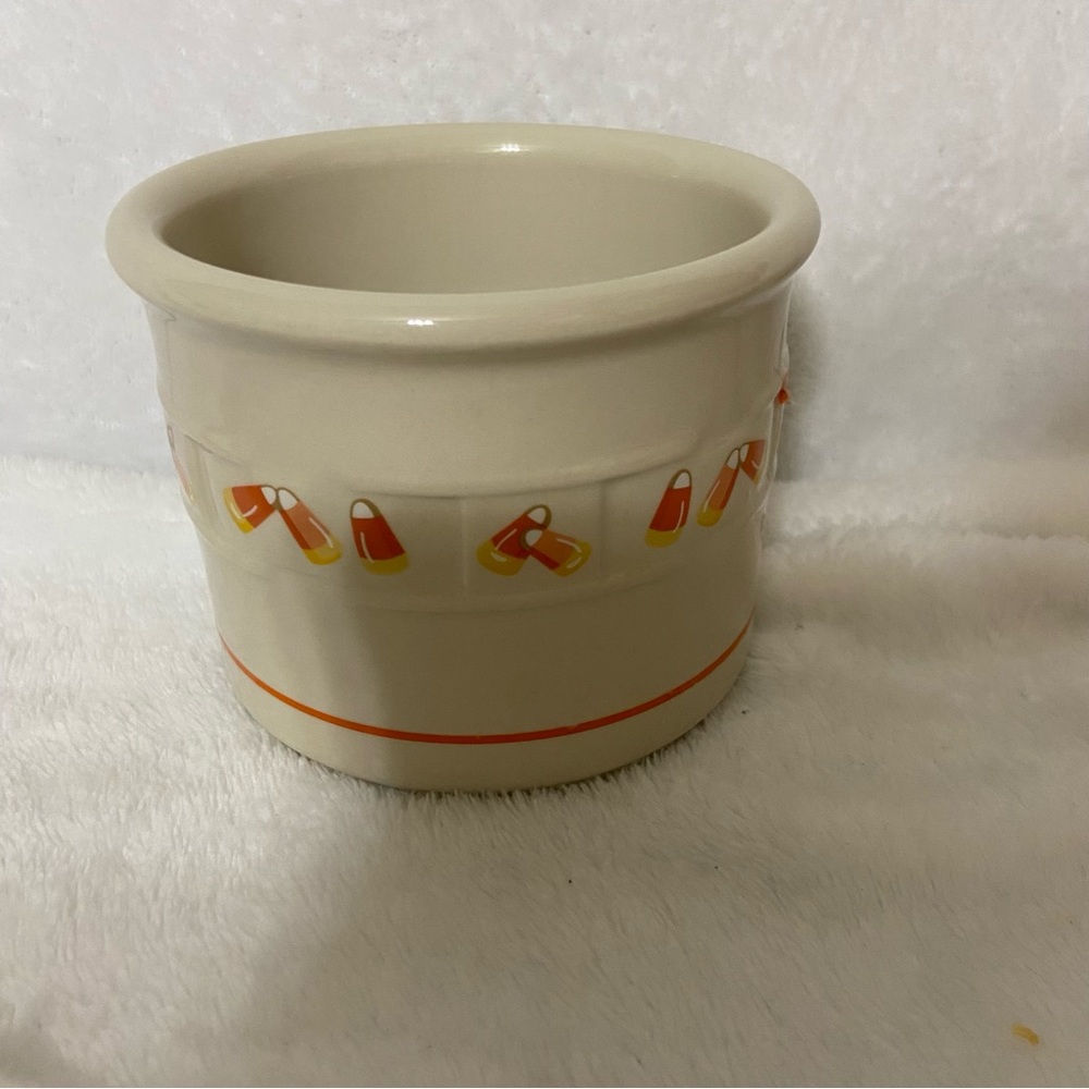 Longaberger Pottery One Pint Candy Corn Crock Fall Halloween  Made in USA